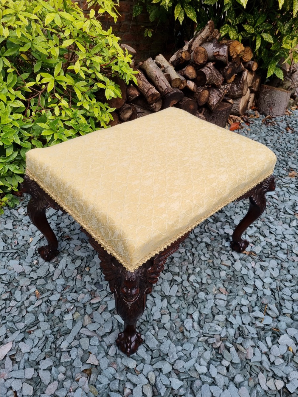 19THC IRISH  WALNUT WINGED CHERUB LARGE STOOL  View VII