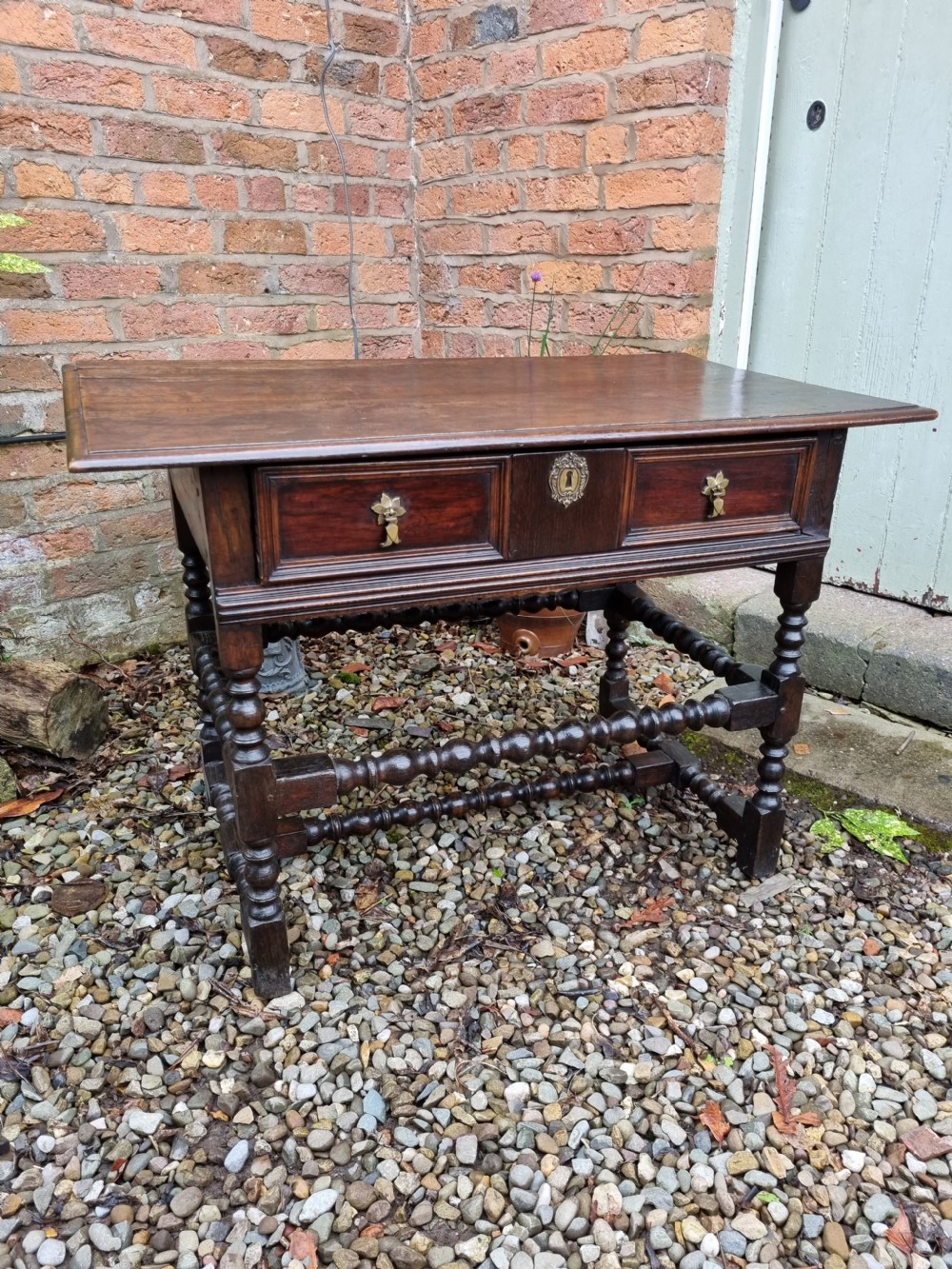 17TH C ORIGINAL OAK BOBBIN TURNED SIDE TABLE  View V
