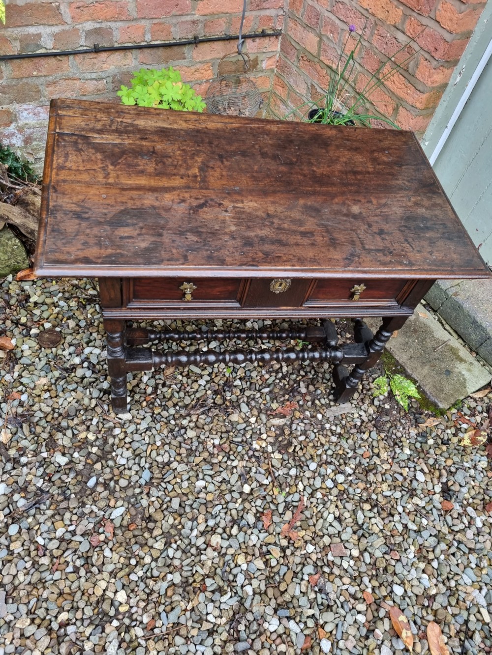 17TH C ORIGINAL OAK BOBBIN TURNED SIDE TABLE  View VI