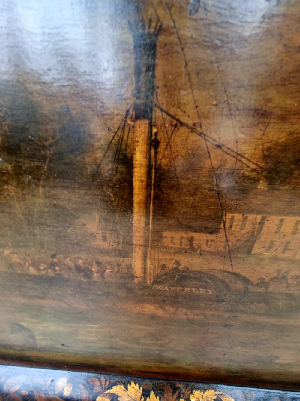 UNIQUE SCOTTISH TOLEWARE TRAY OF THE STEAMSHIP 