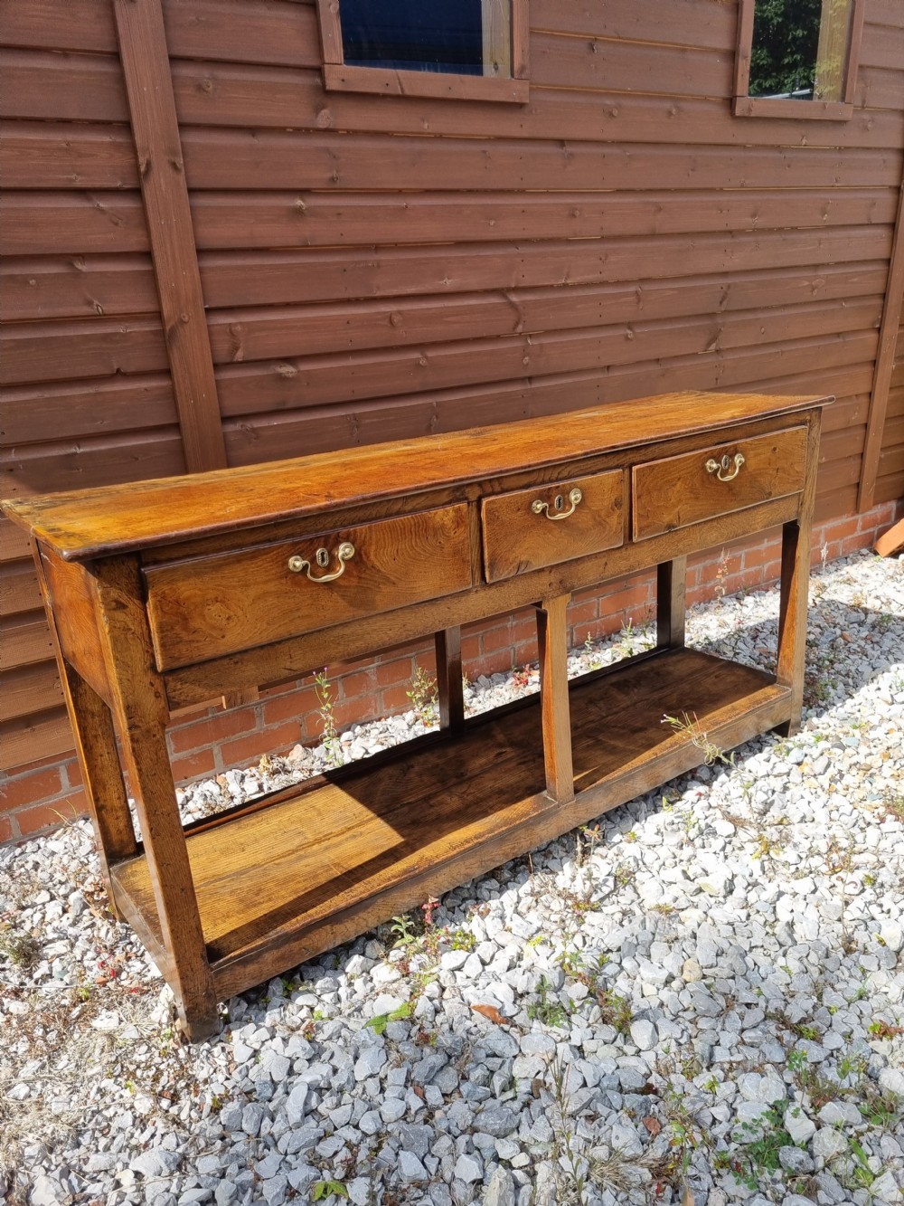RARE 18THC SOUTH WALES ELM POT BOARD DRESSER BASE . View V