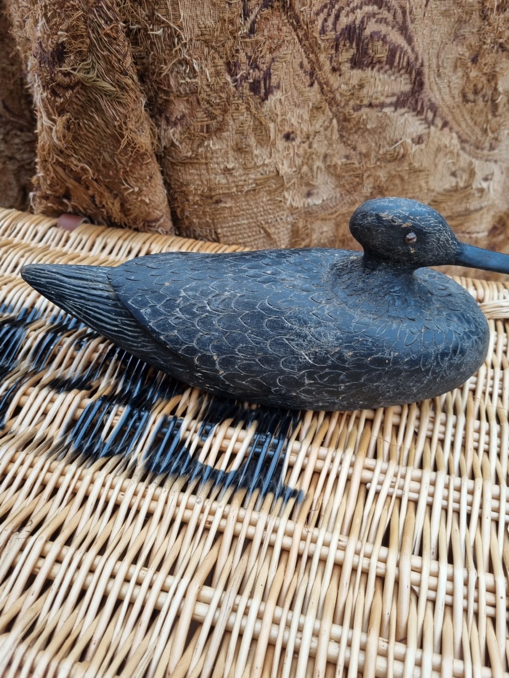 GOOD 19THC NAIVE WOODEN LONG BILLED DECOY DUCK View II