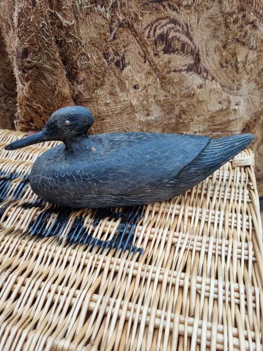 GOOD 19THC NAIVE WOODEN LONG BILLED DECOY DUCK View V