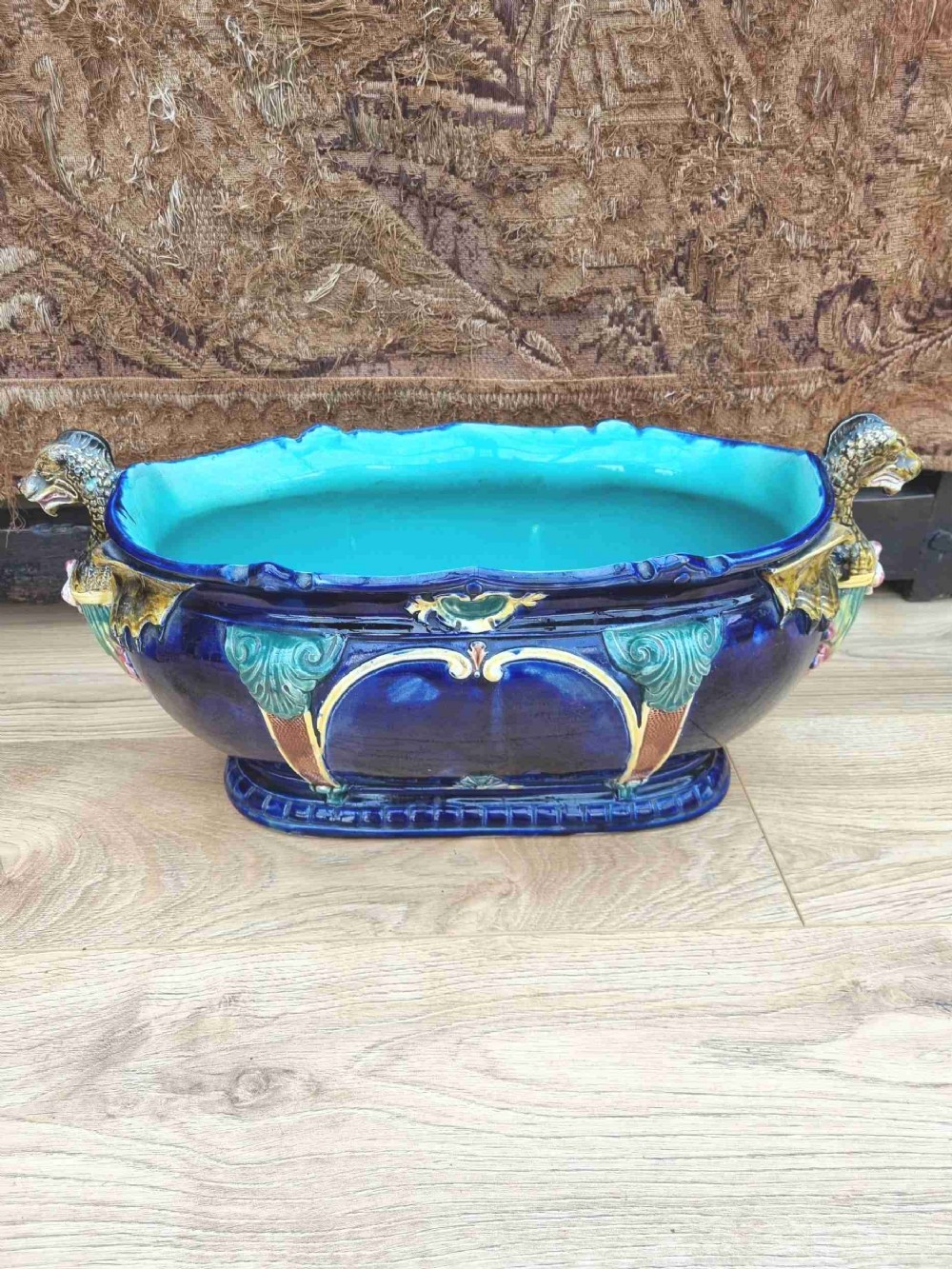 SUPER LARGE 19THC BLUE MAJOLICA PLANTER /JARDINIERE