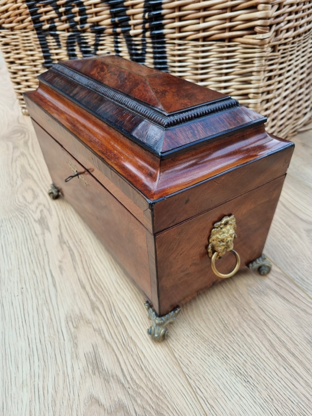 MASSIVE WILLIAM IV INLAID MAHOGANY TEA CADDY  View II