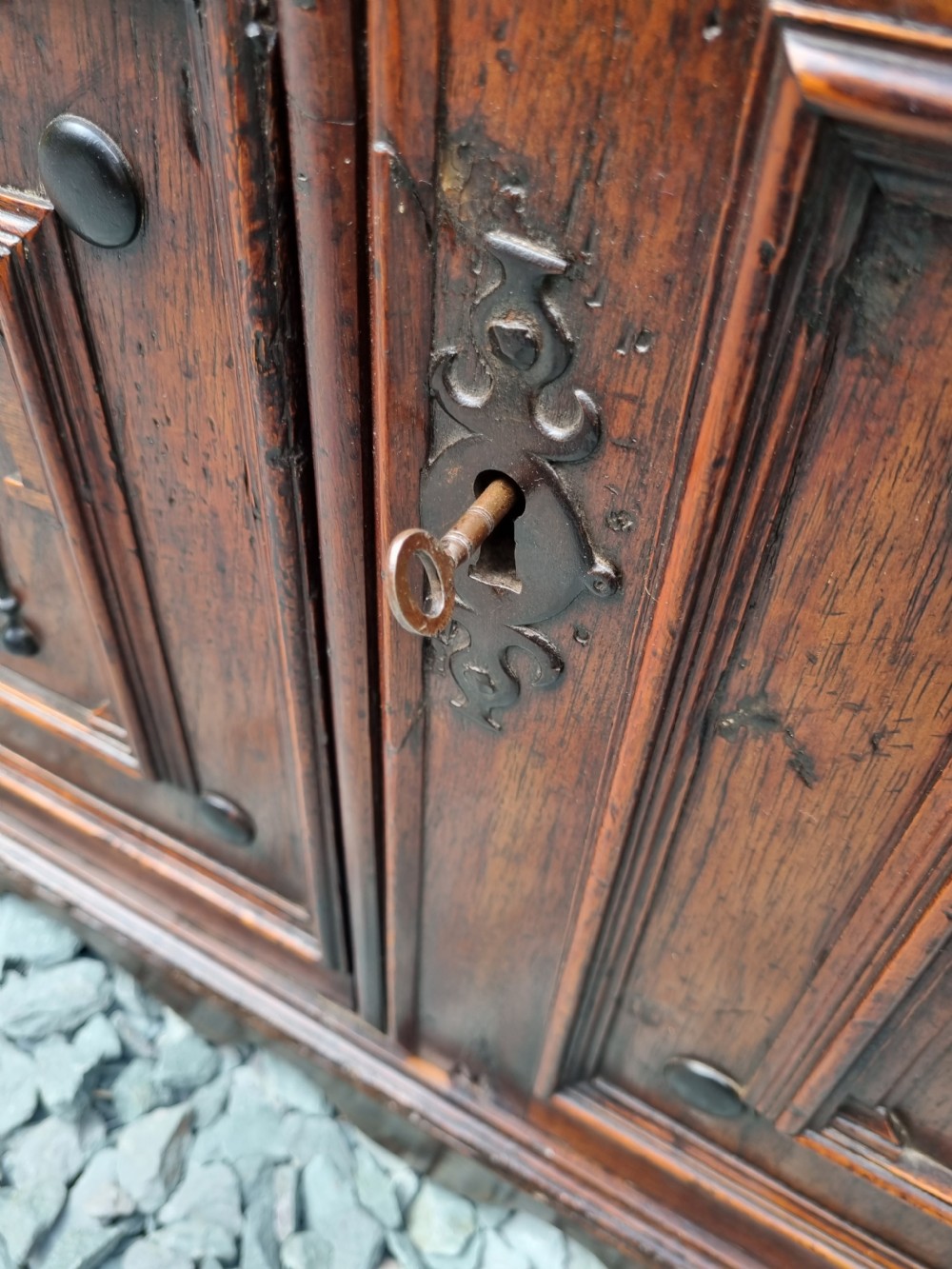 A LATE 17THC ENGLISH OAK WALNUT AND EBONY STANDING SPICE CUPBOARD C1710

 View VI