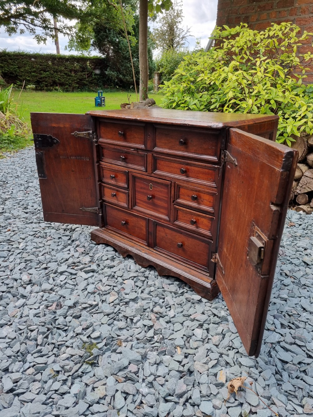 A LATE 17THC ENGLISH OAK WALNUT AND EBONY STANDING SPICE CUPBOARD C1710

 View VIII
