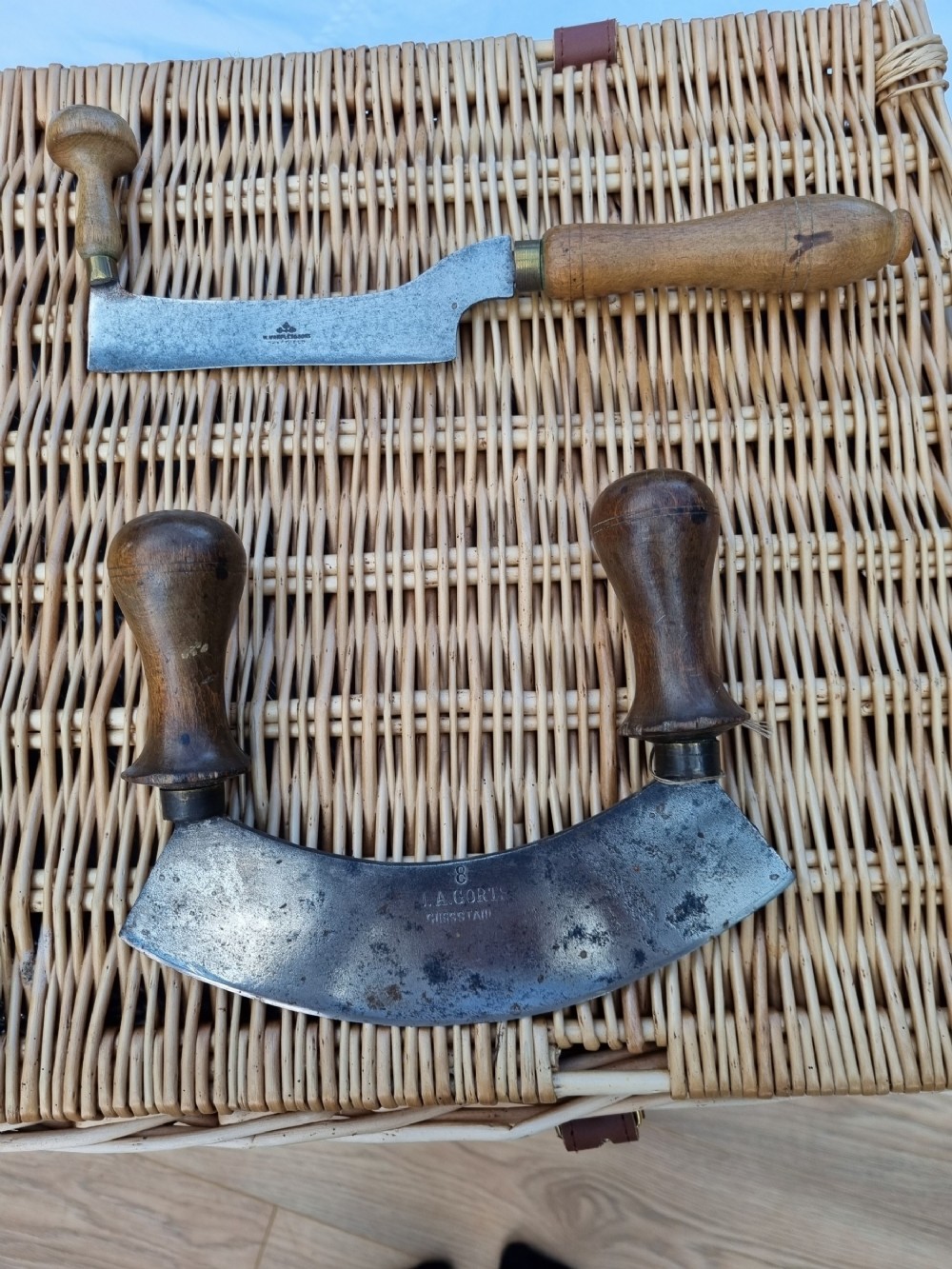 TWO 19THC TREEN AND STEEL HERB CHOPPERS 