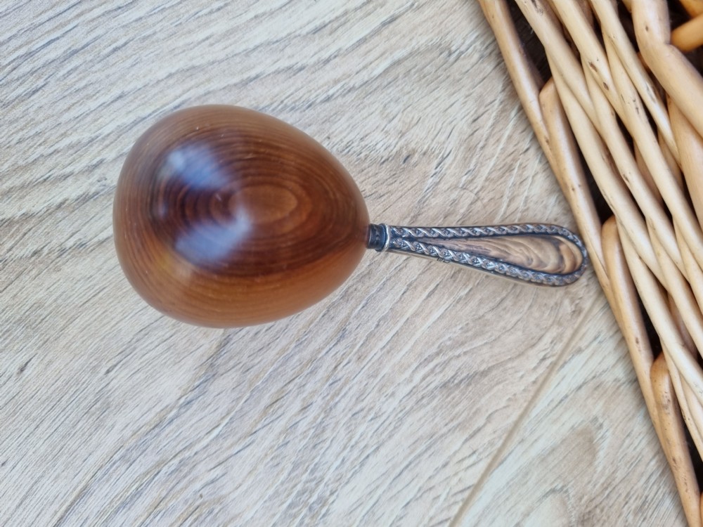GOOD SILVER HANDLED YEW WOOD DARNING EGG  View V