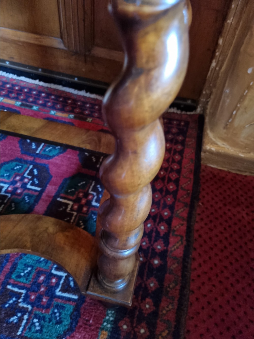 GOOD SMALL 19THC WALNUT FITTED CABINET ON BARLEY SUGAR STAND . View VII