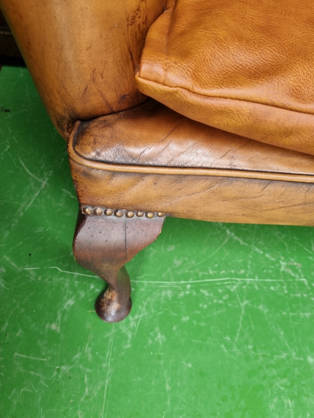 COUNTRY HOUSE LEATHER WING ARMCHAIR ON CABRIOLE LEGS View IV