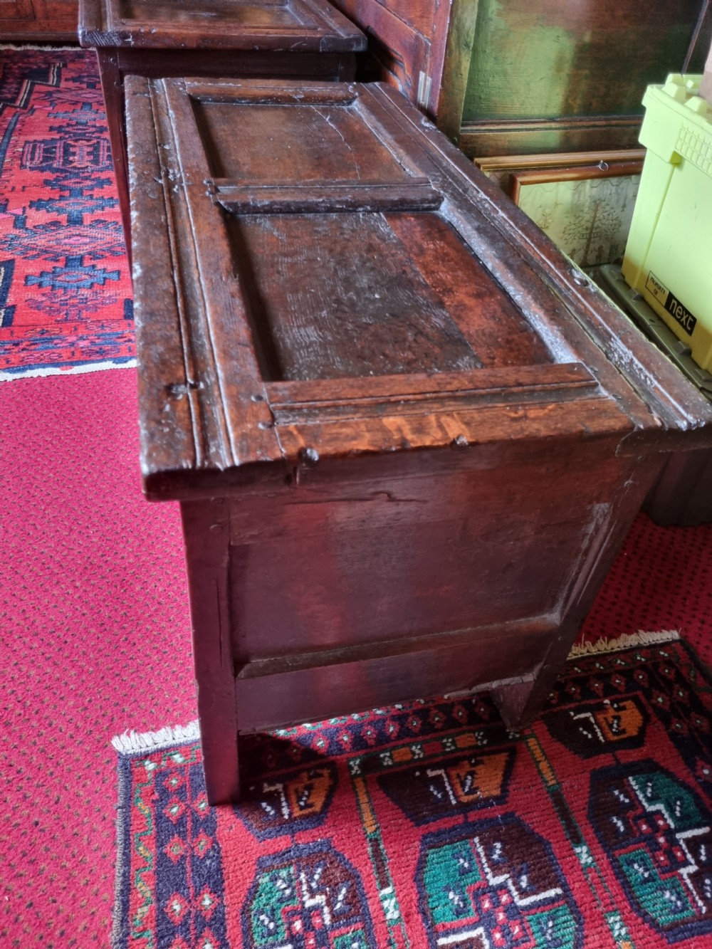 A FINE SMALL MID 17THC OAK 2 PANELLED COFFER View XI
