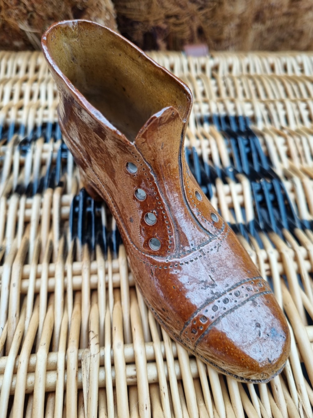 RARE E 19THC STONEWARE MODEL OF A LADY,S SHOE  View V