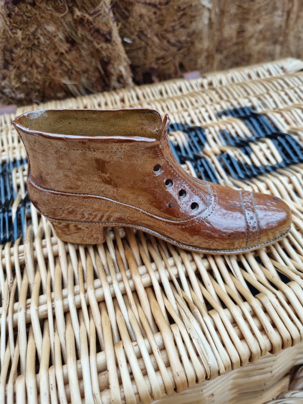 RARE E 19THC STONEWARE MODEL OF A LADY,S SHOE  View VI