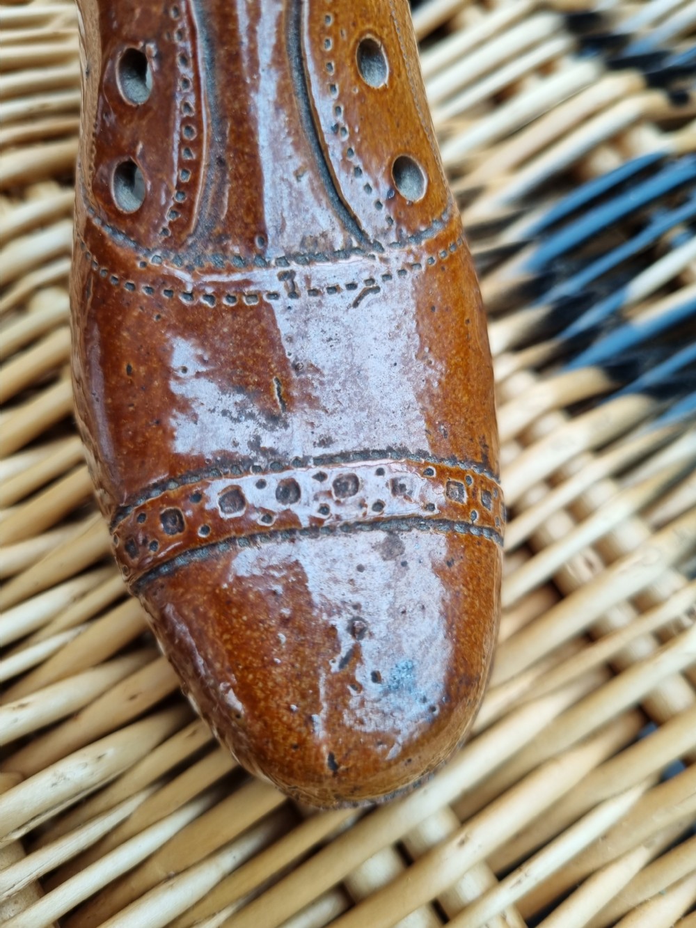 RARE E 19THC STONEWARE MODEL OF A LADY,S SHOE  View VII