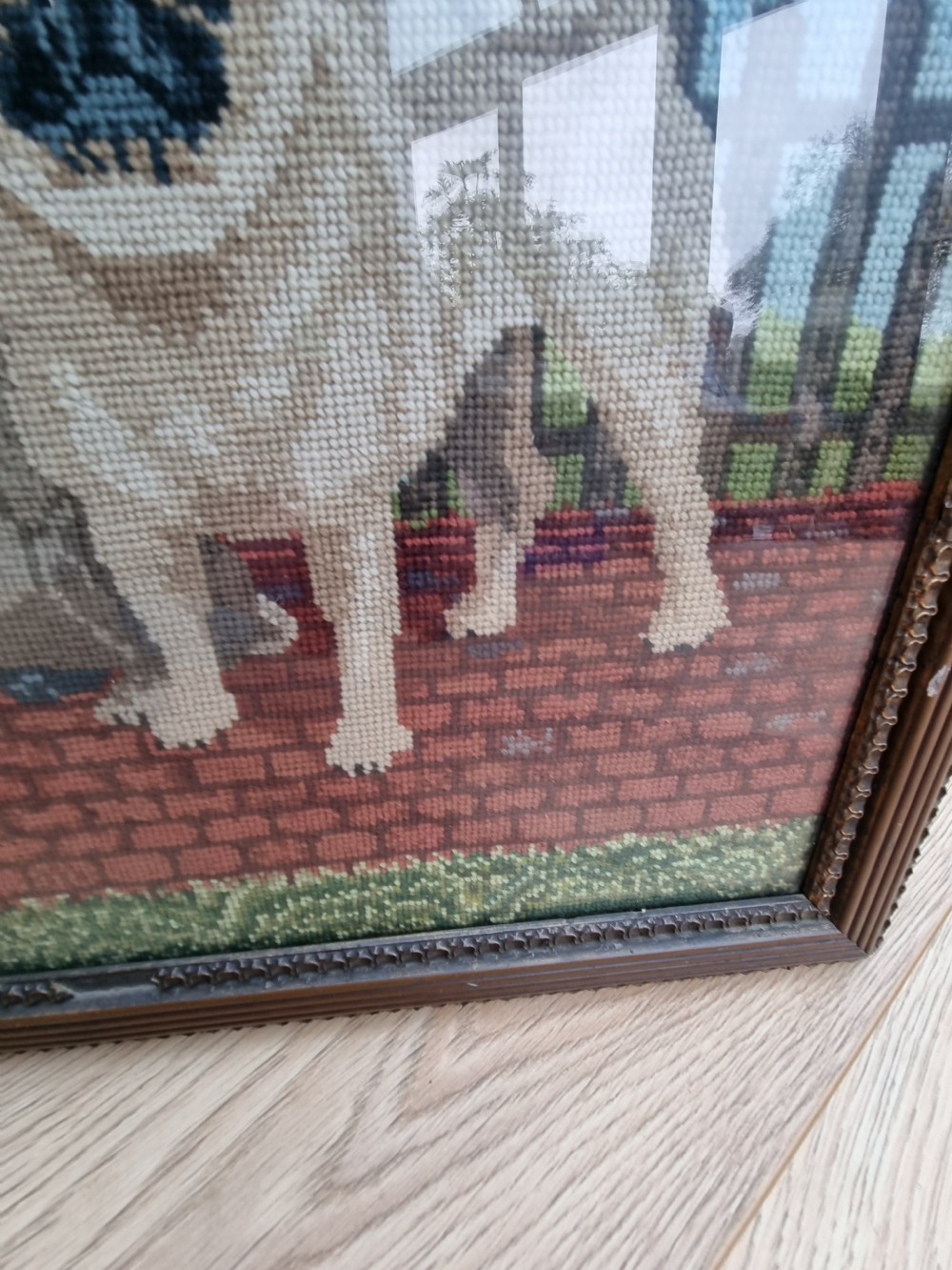 SUPER 19THC WOOLWORK OF A PAIR OF PUGS. View III