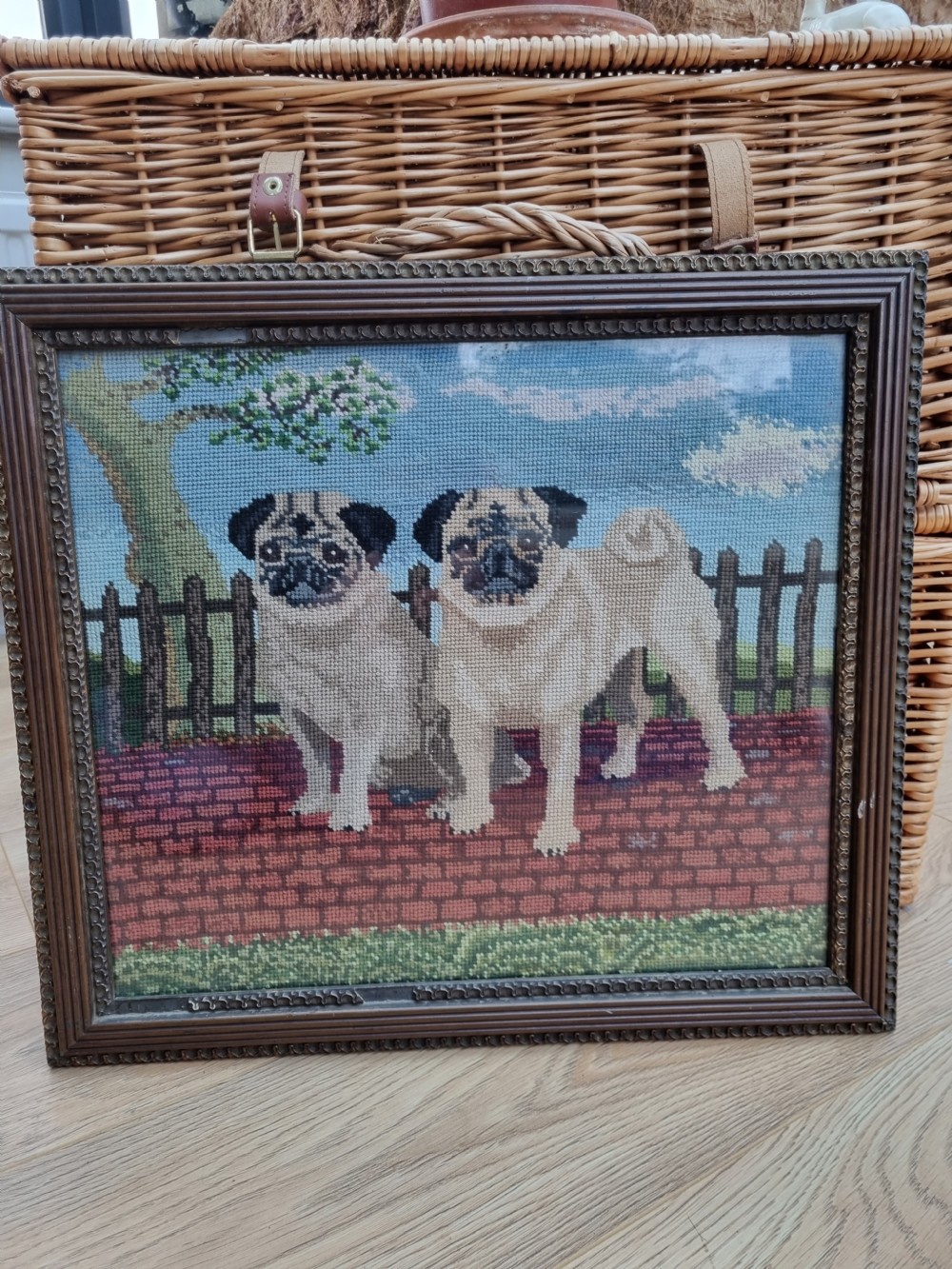 SUPER 19THC WOOLWORK OF A PAIR OF PUGS. View VI