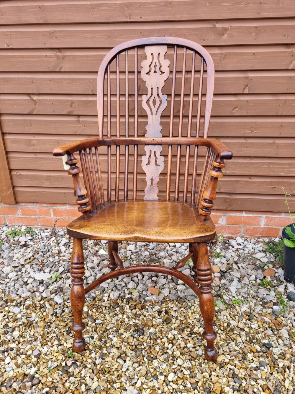 GOOD MID 19THC HIGH BACK YEW WOOD WINDSOR ARMCHAIR NOTTINGHAM AREA View III