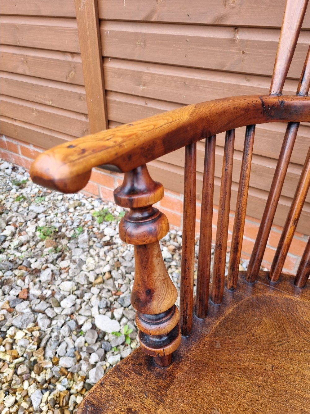 GOOD MID 19THC HIGH BACK YEW WOOD WINDSOR ARMCHAIR NOTTINGHAM AREA View V