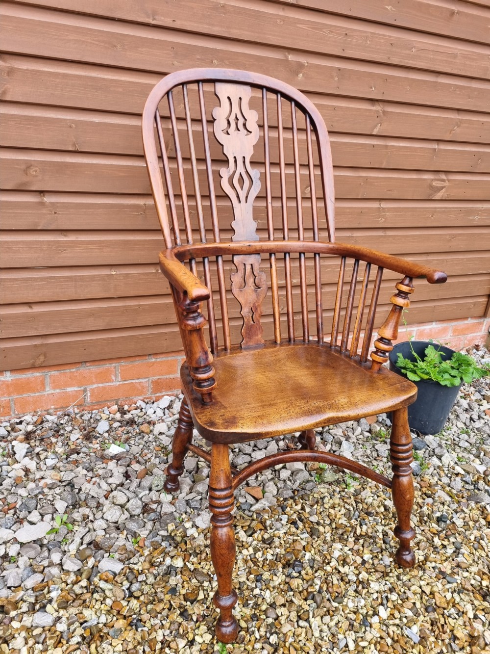 GOOD MID 19THC HIGH BACK YEW WOOD WINDSOR ARMCHAIR NOTTINGHAM AREA View VI