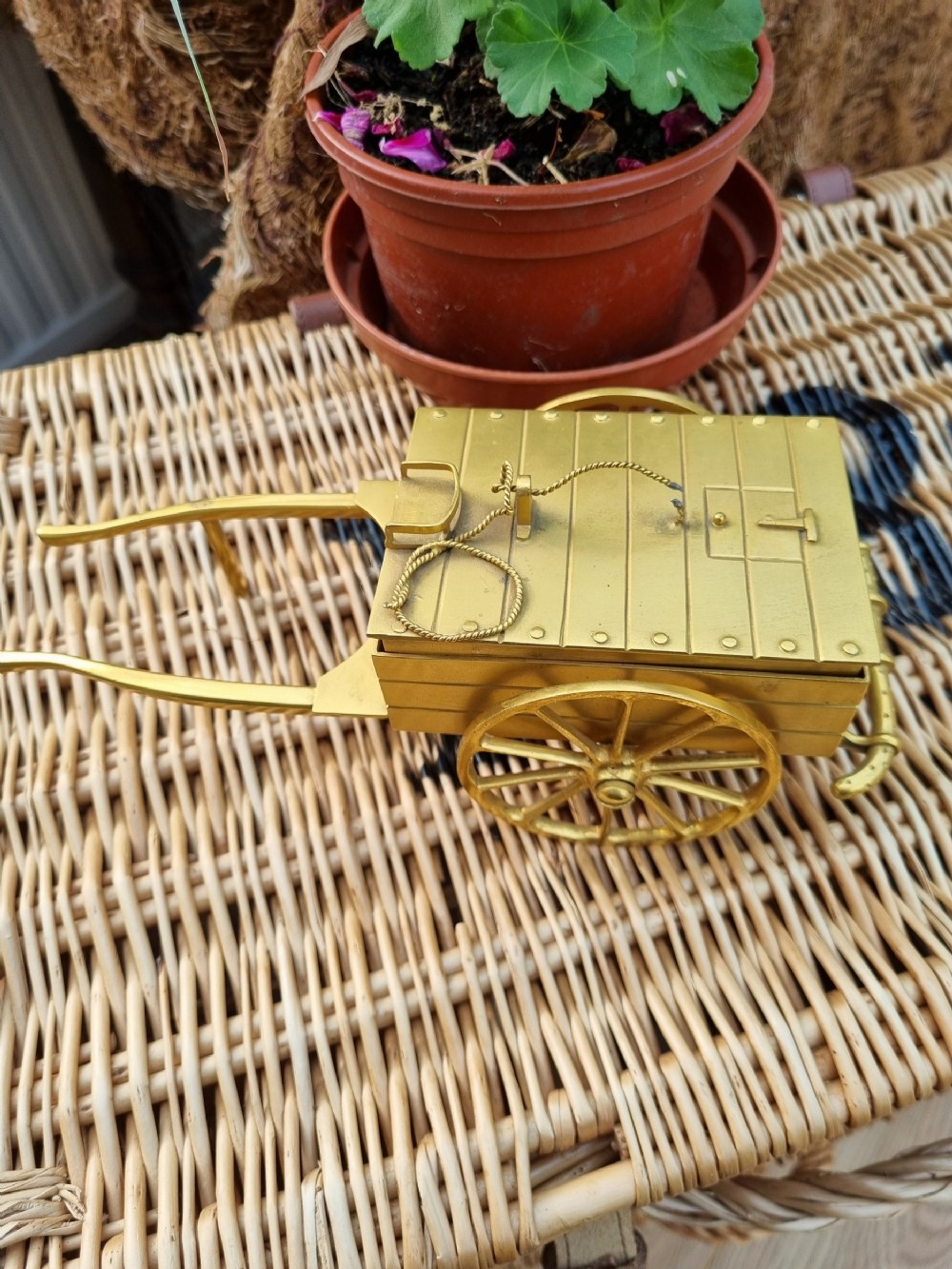 QUALITY 19THC BRASS CART JEWELLRY BOX LONDON MAKER HOPKINS BOND ST.