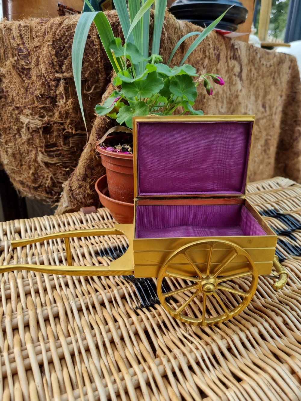 QUALITY 19THC BRASS CART JEWELLRY BOX LONDON MAKER HOPKINS BOND ST. View III