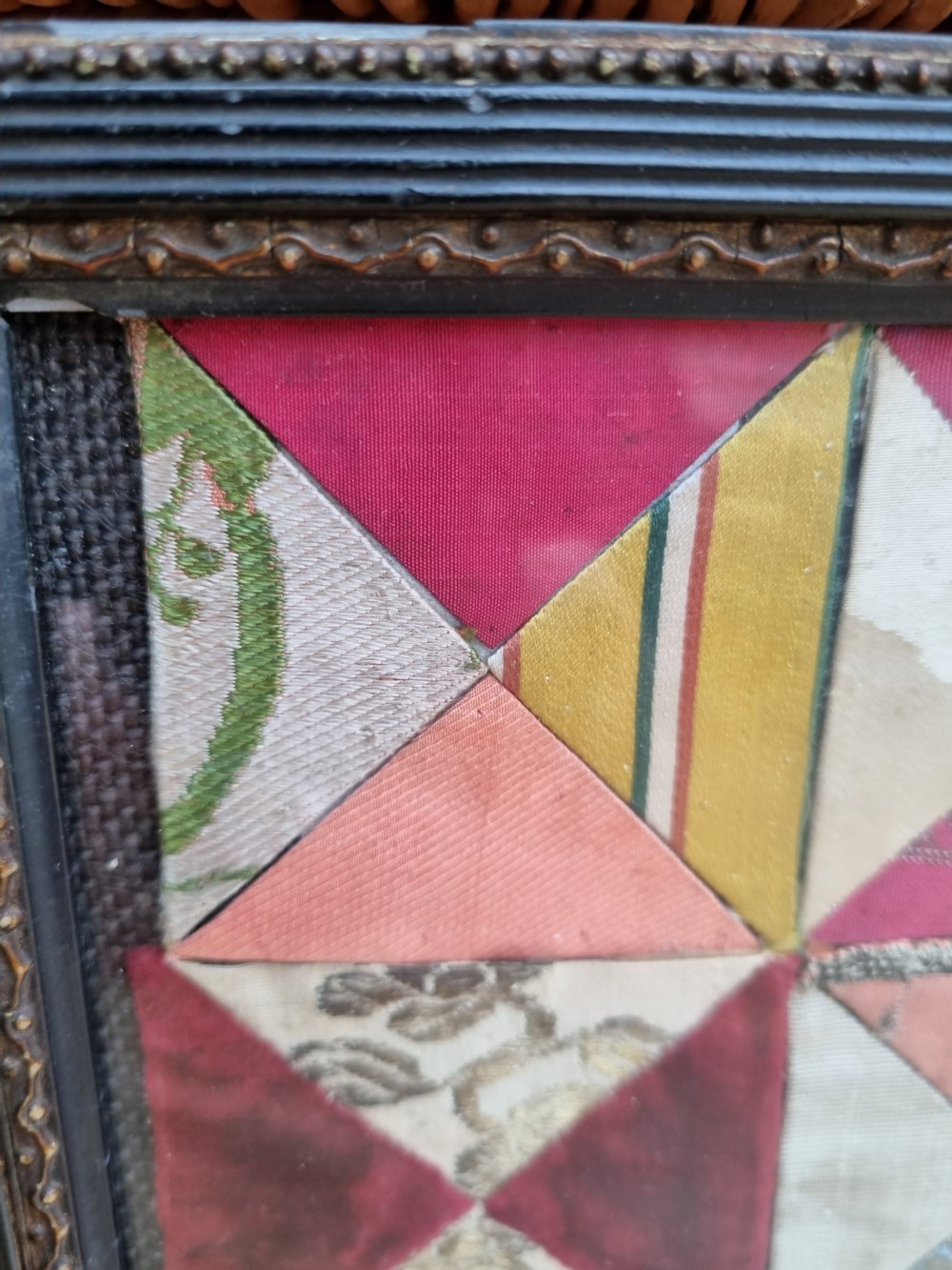 A RARE GEORGIAN FRAME OF SILKWORK MATERIAL SAMPLES C1770 View II