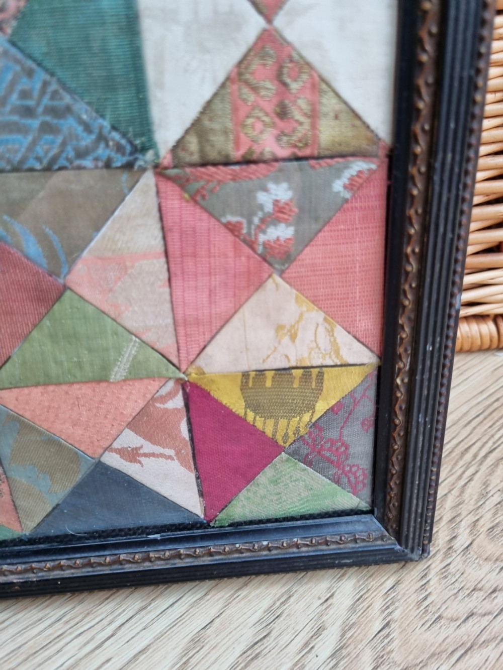 A RARE GEORGIAN FRAME OF SILKWORK MATERIAL SAMPLES C1770 View III