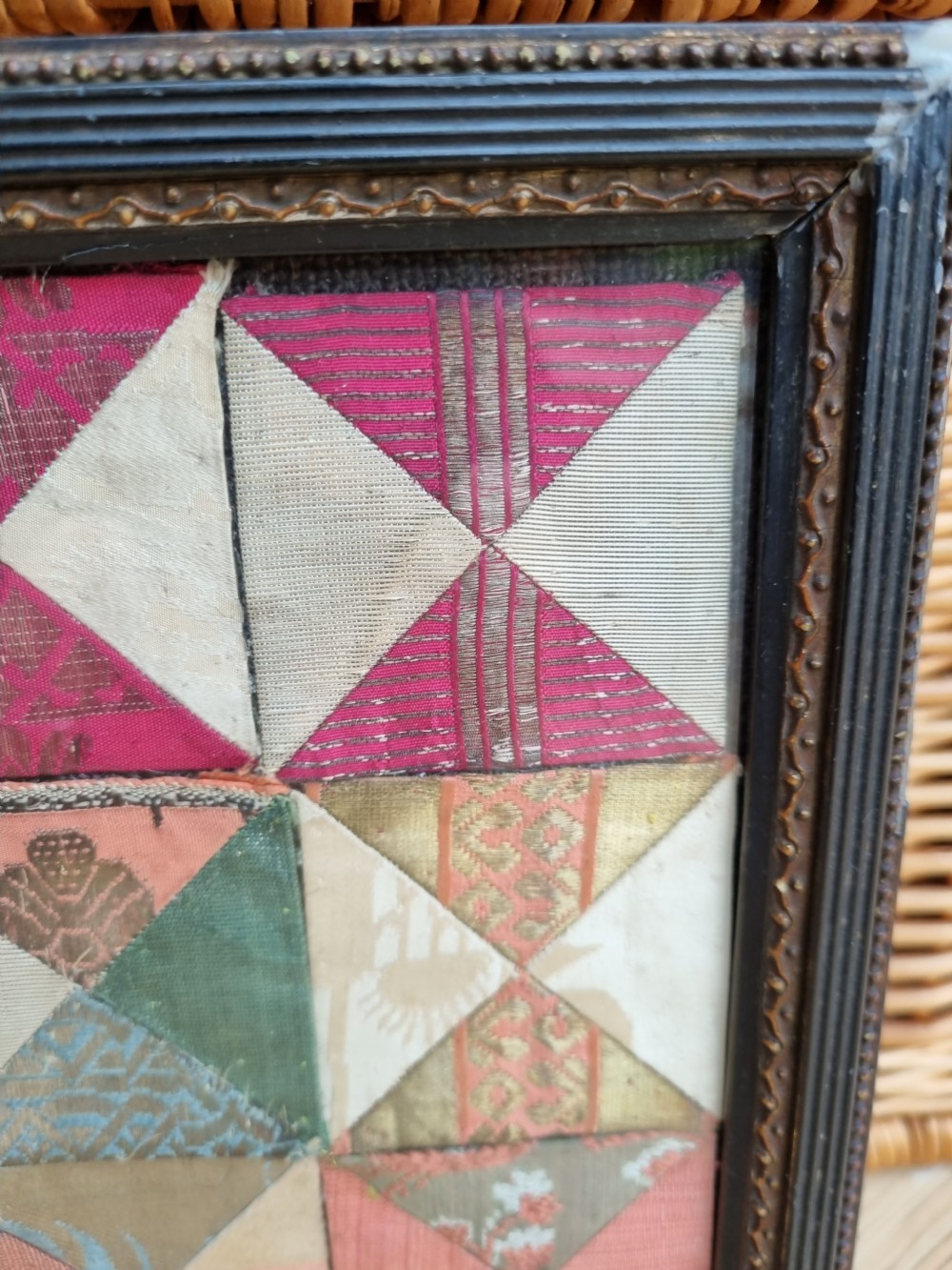 A RARE GEORGIAN FRAME OF SILKWORK MATERIAL SAMPLES C1770 View V