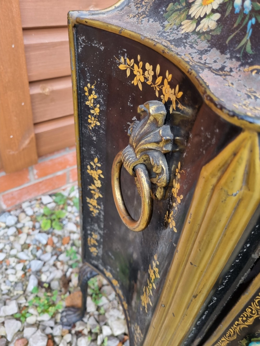 A GOOD PONTYPOOL TOLEWARE  DECORATED TIN PLATE WARMER C1830 View V