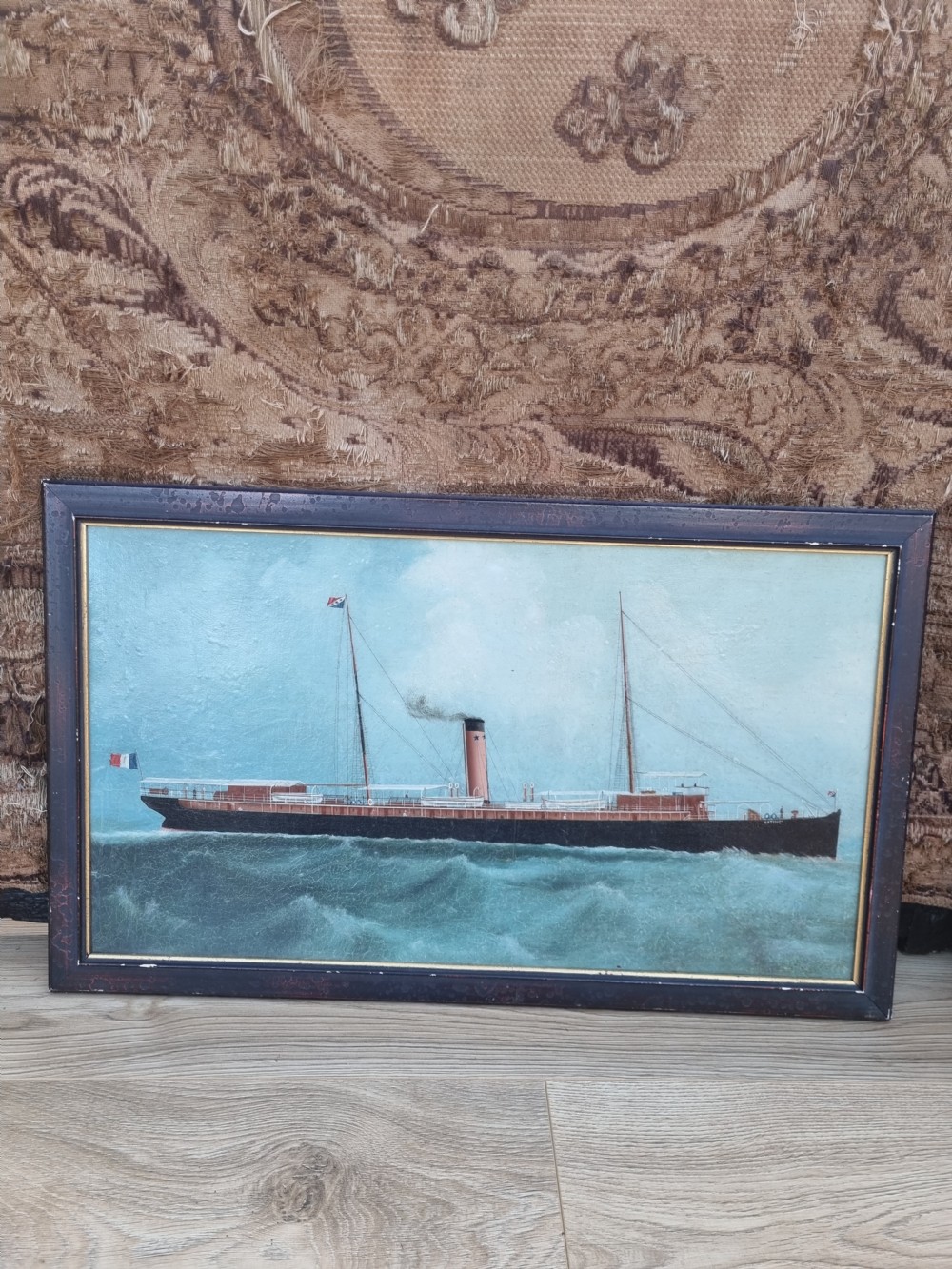 EARLY 20THC OIL PAINTING OF A TRAMP STEAMER 
