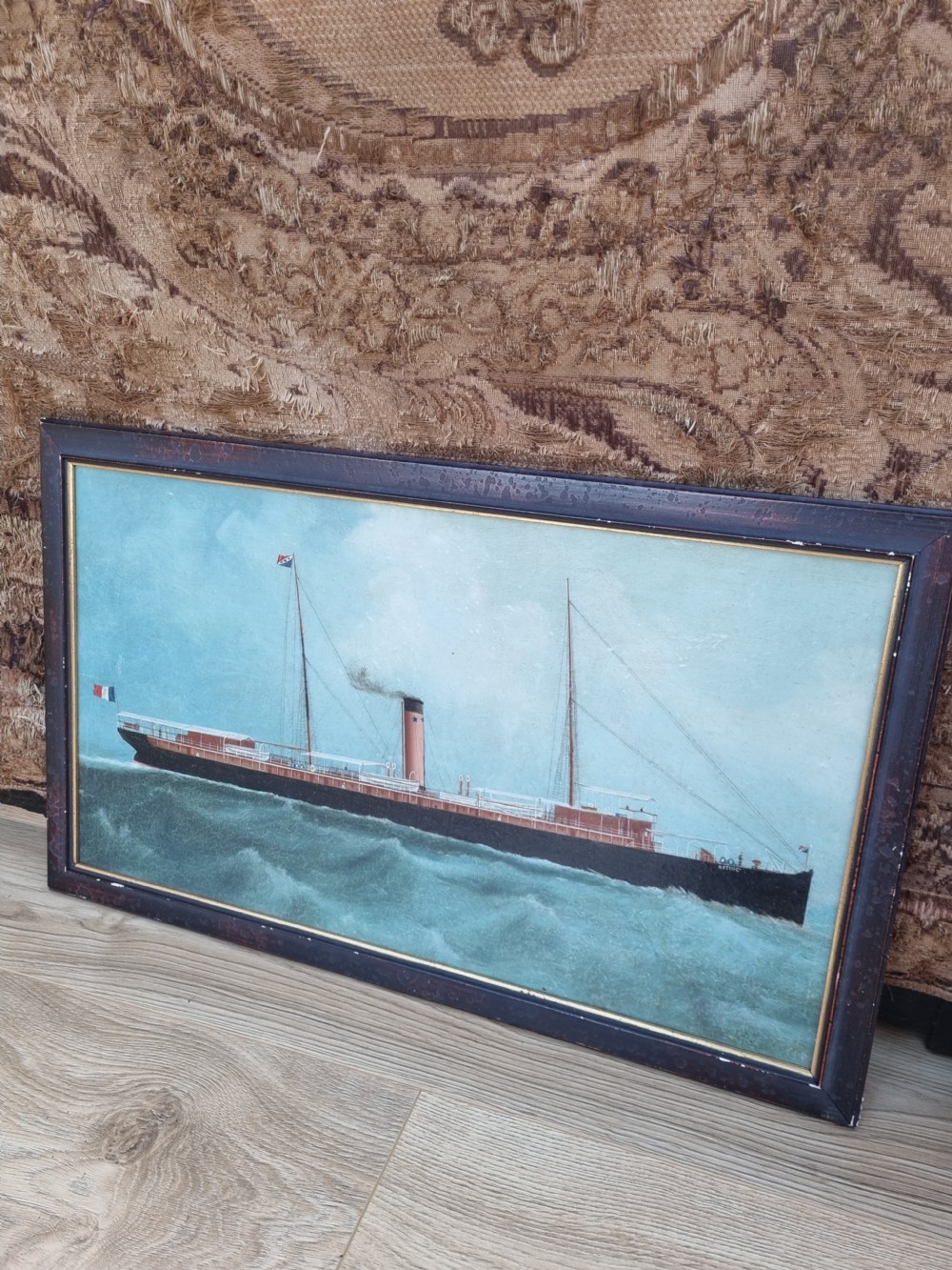 EARLY 20THC OIL PAINTING OF A TRAMP STEAMER 