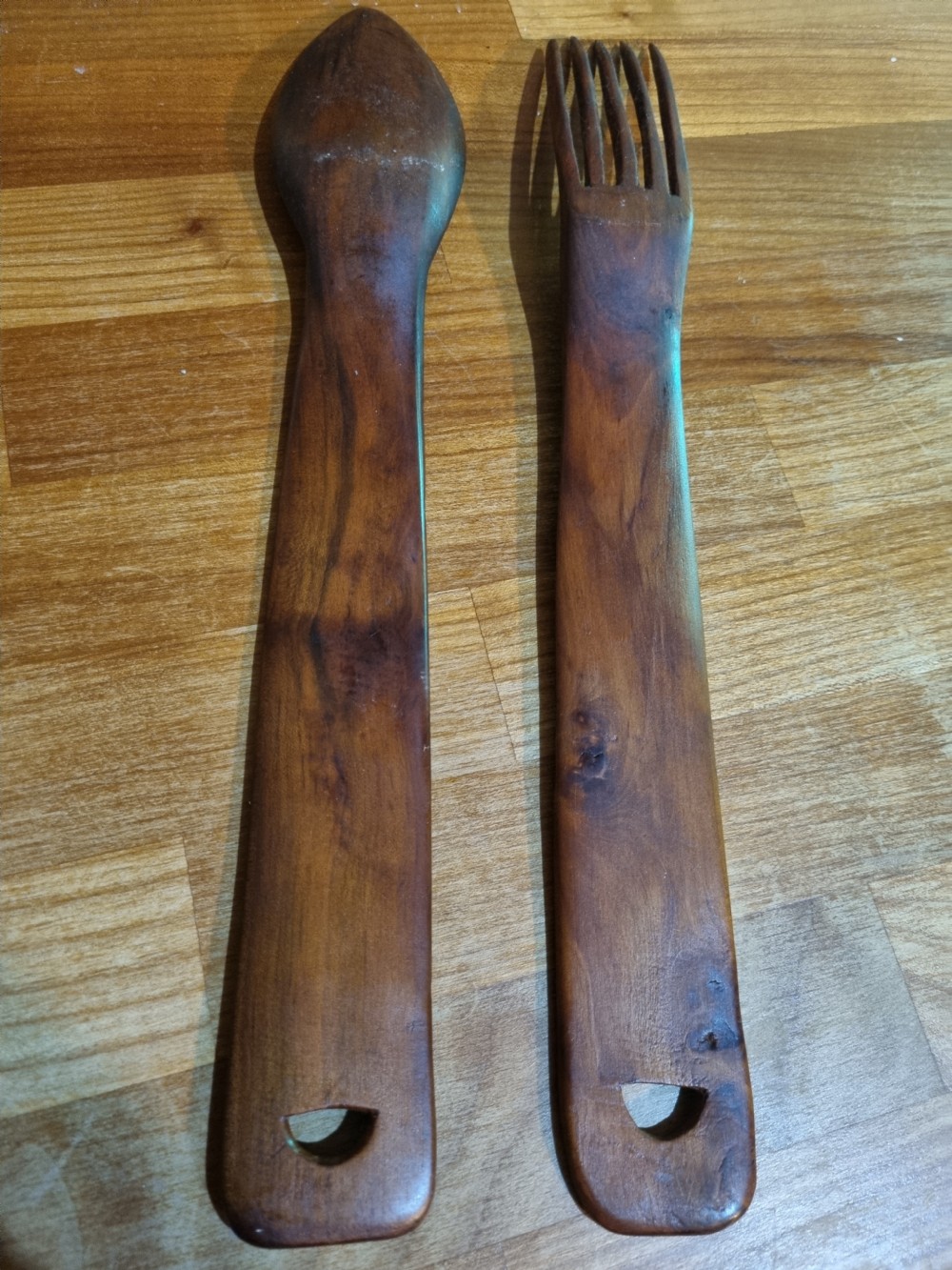 RARE PAIR OF 19THC CARVED WELSH LOVE SPOON AND FORK DATED 1882 View IV