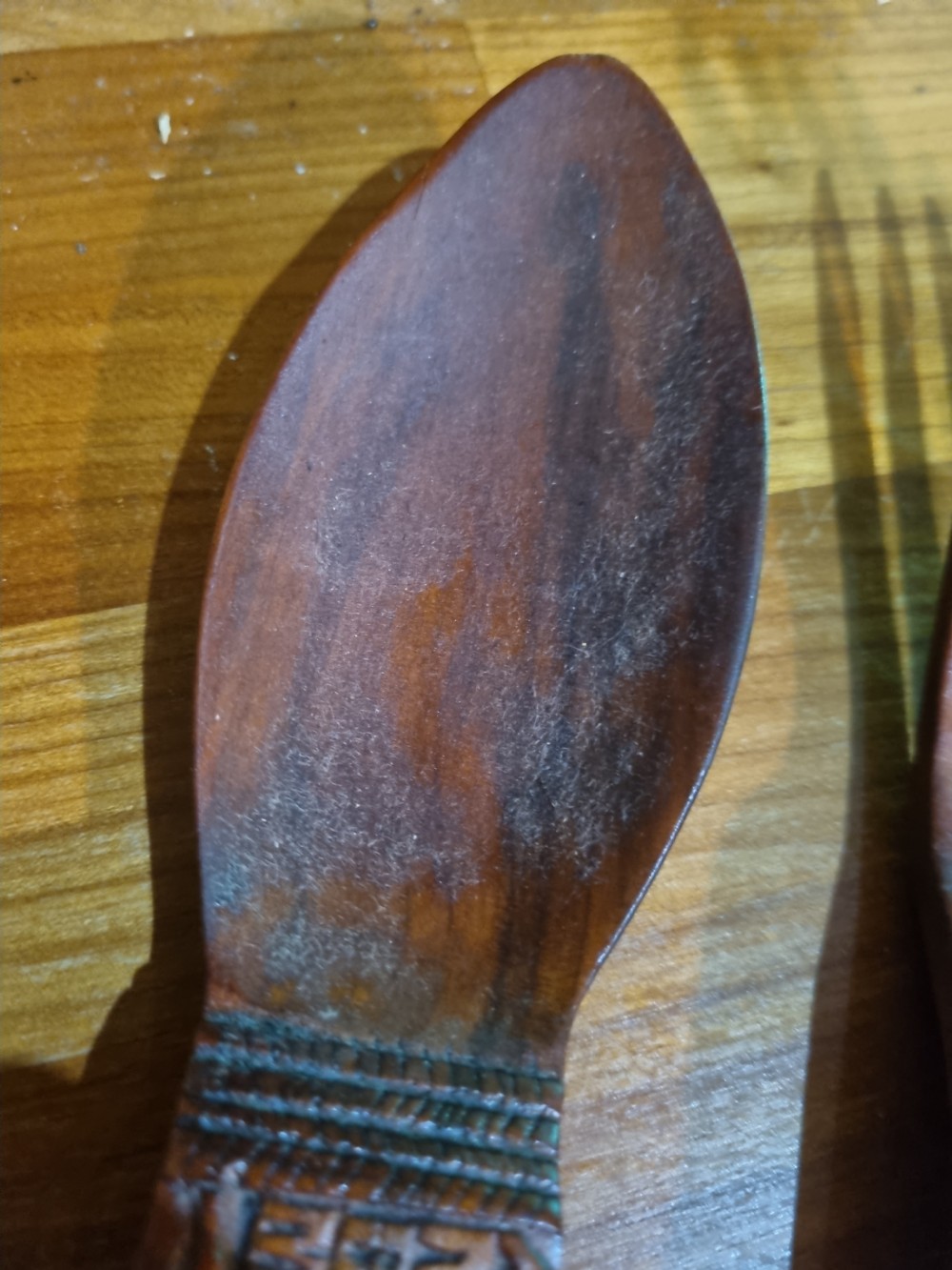 RARE PAIR OF 19THC CARVED WELSH LOVE SPOON AND FORK DATED 1882 View VI