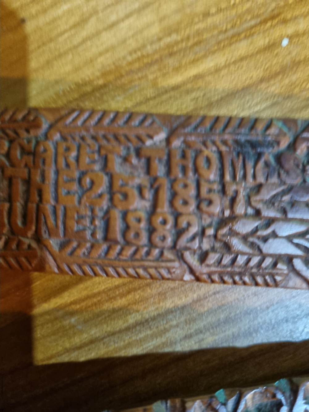 RARE PAIR OF 19THC CARVED WELSH LOVE SPOON AND FORK DATED 1882 View VII