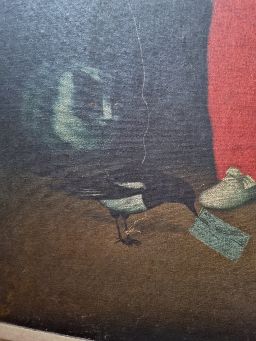 LARGE 19THC OIL ON CANVAS OF A YOUNG BOY? WITH BIRDS SIGNED . View IV