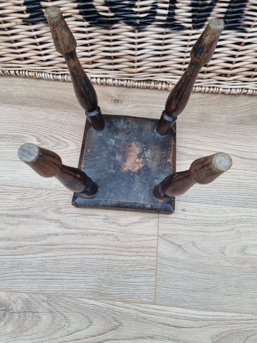 A COUNTRY 19THC TURNED LEG SMALL MILKING STOOL View IV
