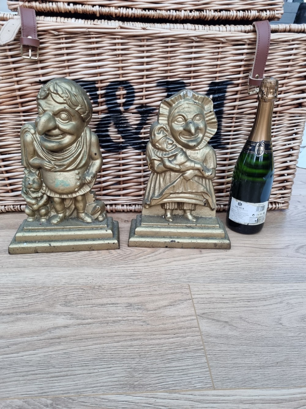 A SUPER LARGE 19THC PAIR OF PUNCH AND JUDY CAST IRON DOOR STOPS View IV