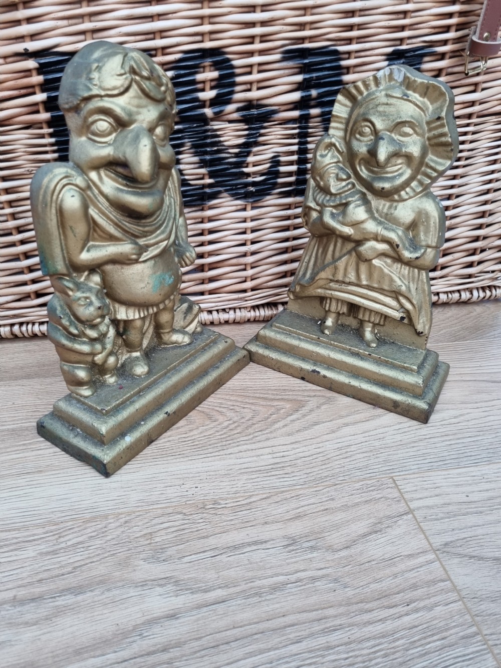 A SUPER LARGE 19THC PAIR OF PUNCH AND JUDY CAST IRON DOOR STOPS View V