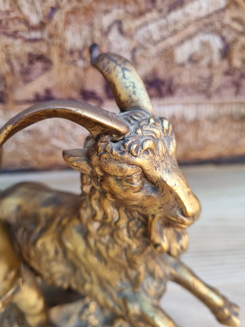 QUALITY 19THC GILT BRONZE OF A CHERUB PLAYING WITH A GOAT  View II