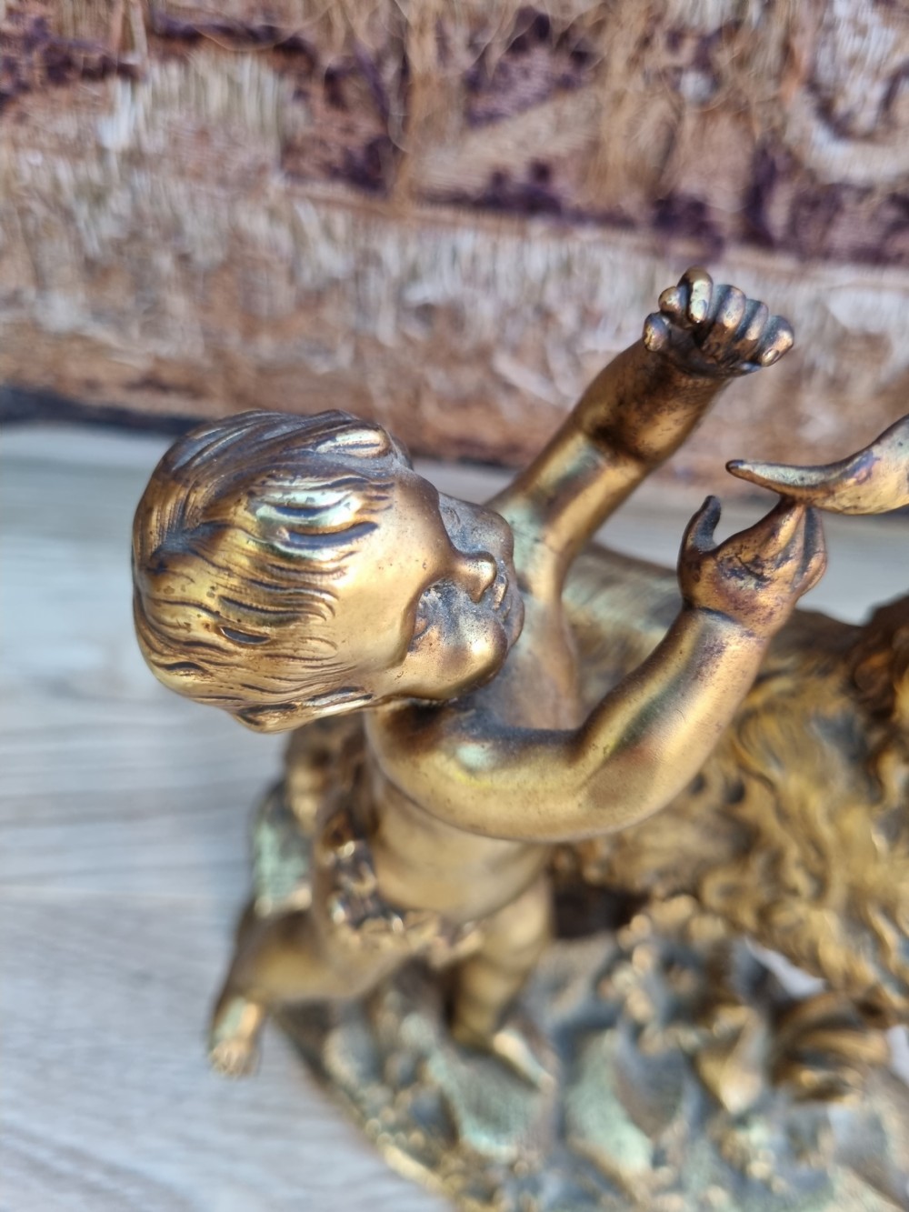 QUALITY 19THC GILT BRONZE OF A CHERUB PLAYING WITH A GOAT  View III