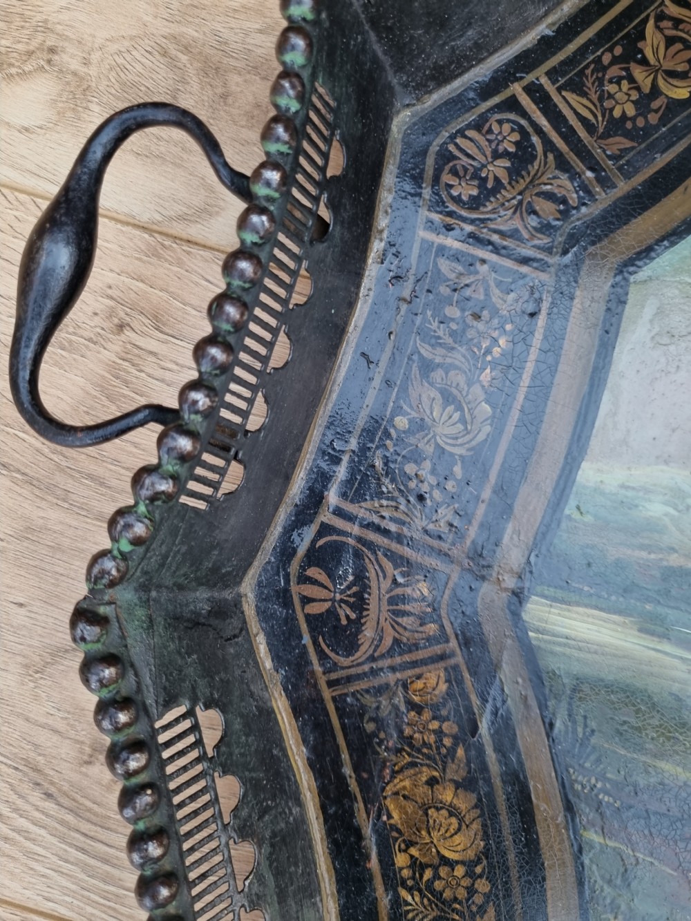 UNUSUAL LARGE REGENCY TOLEWARE 2 HANDLED TRAY . View V