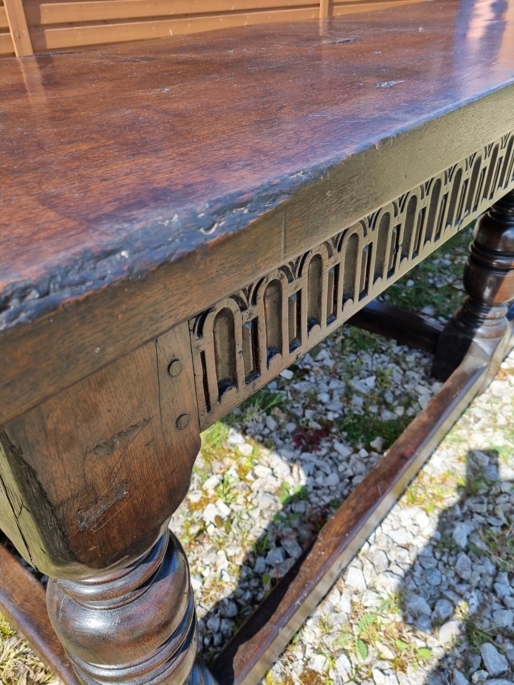 LARGE MID 17THC WELSH OAK REFECTORY TABLE ,ONE PIECE TOP  View III