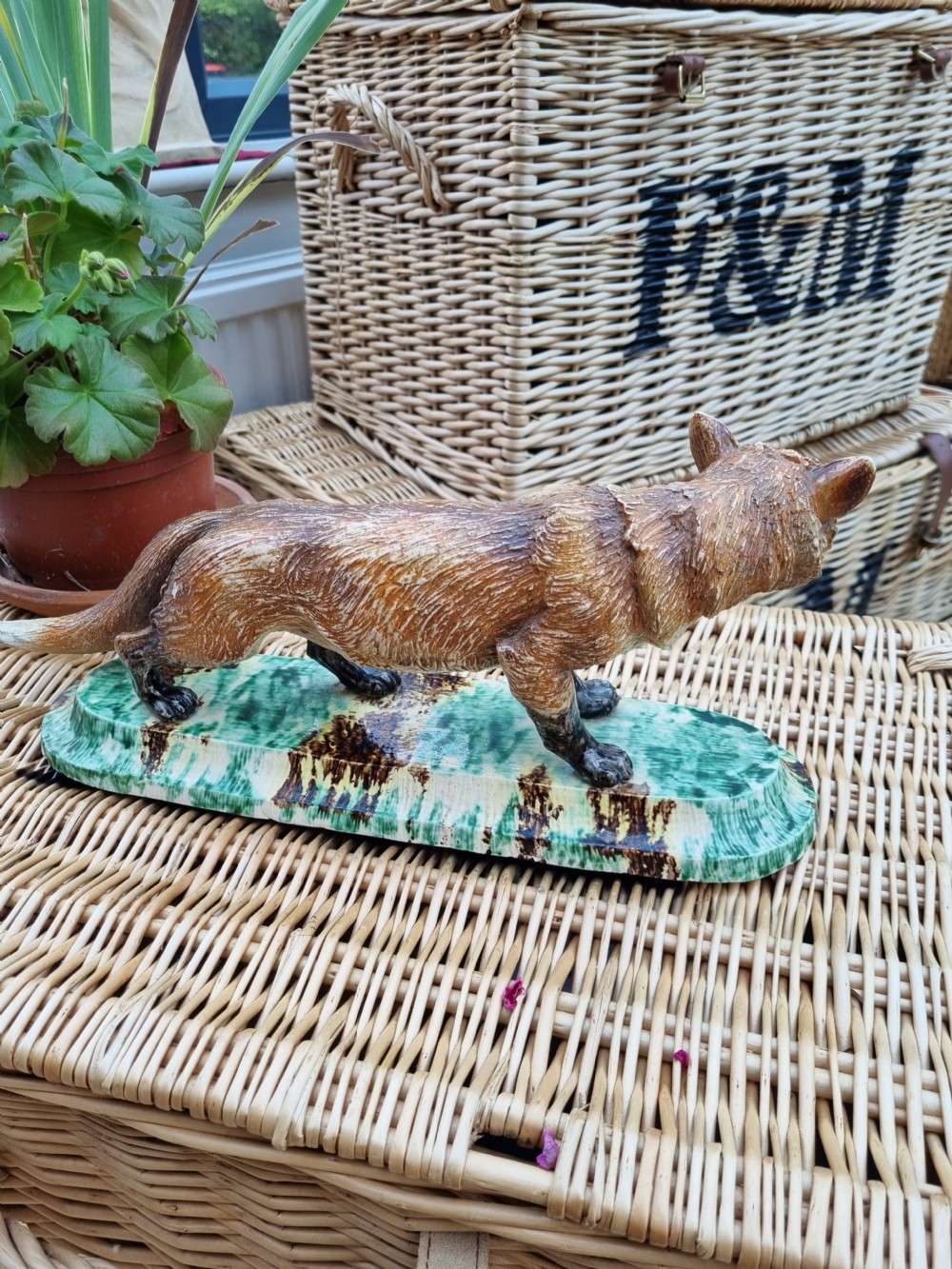 UNUSUAL ANTIQUE STONEWARE LARGE MODEL OF A FOX  View IV
