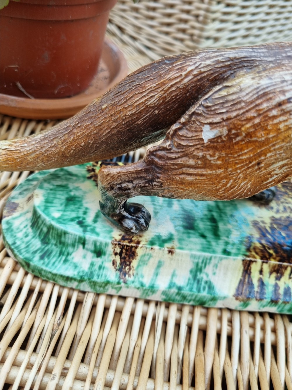 UNUSUAL ANTIQUE STONEWARE LARGE MODEL OF A FOX  View V