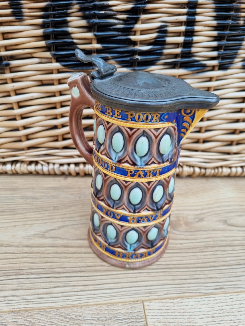 WEDGWOOD MAJOLICA SLOGAN JUG 
GOTHIC SHAKESPEARE 
