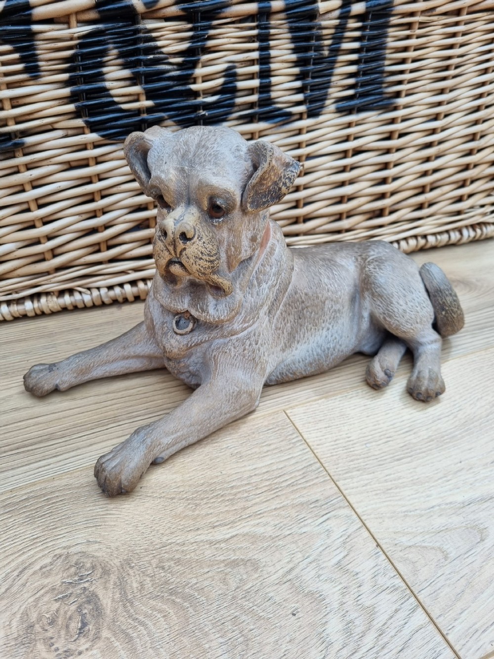 19THC AUSTRIAN LARGE TERRACOTTA MASTIFF WITH GLASS EYES 