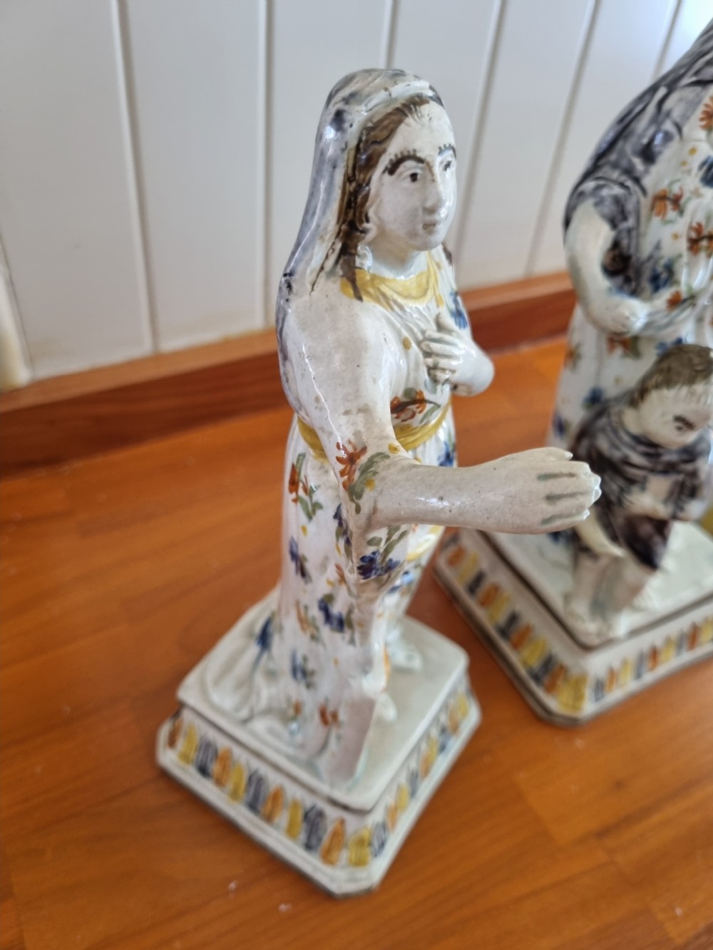 RARE SET OF  3 18THC/E19TH POTTERY FIGURES OF FAITH HOPE AND CHARITY View II