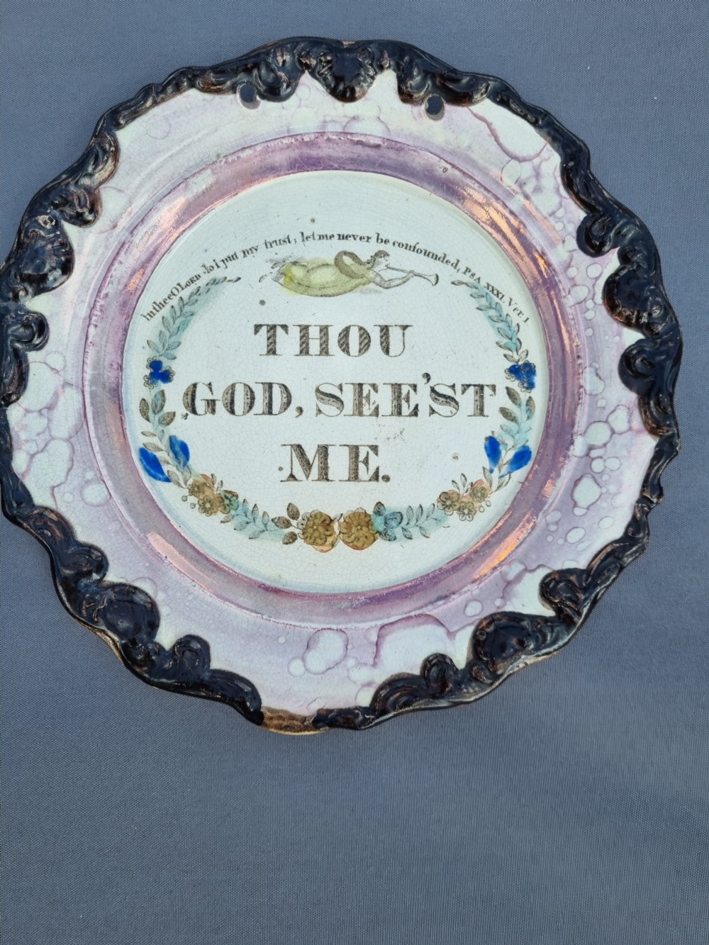 A RELIGOUS SUNDERLAND LUSTRE 19THC WALL PLATE C1830 View IV