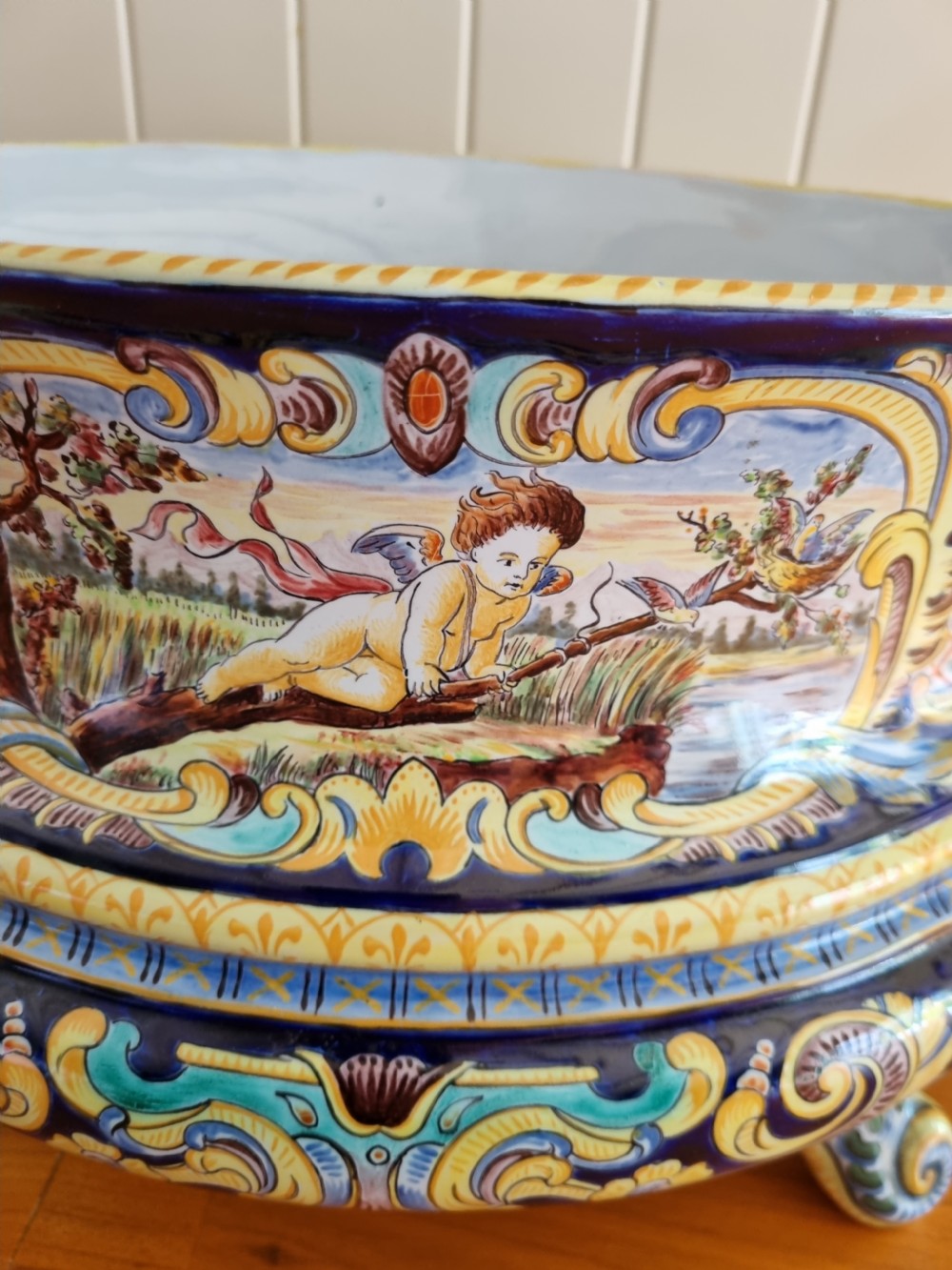 STUNNING LARGE FRENCH FAIENCE POTTERY PLANTER View IV